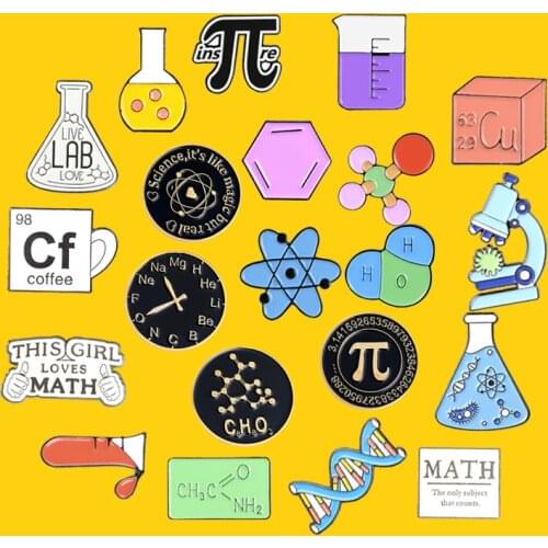 Science Stuff Enamel Pins Test Tube, Atomic Model,Chemical Symbol, Conical Flask Brooches Badge Gift for Science Enthusiast