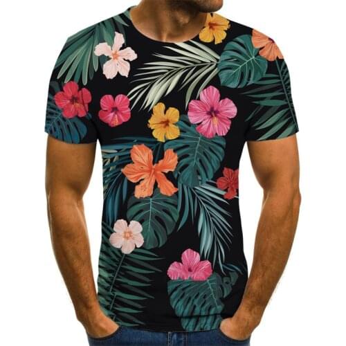 3D male and female palms universal new tropical flower print leaves summer street clothing retro flower style childrens T-shirt