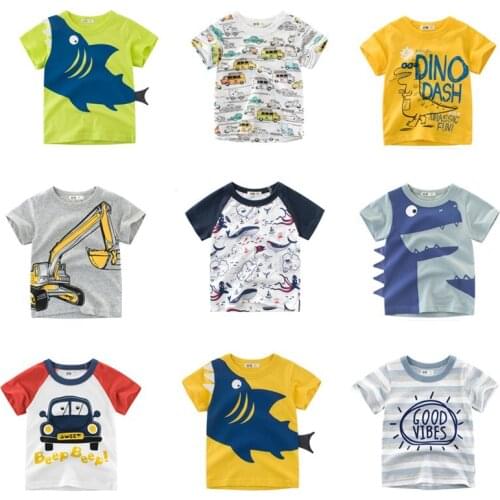 Boys t shirt girls children tops cotton short sleeve clothes will see cartoon printed clothes white orange yellow