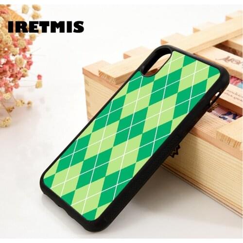 Iretmis 5 5S SE 6 6S TPU Silicone Rubber Phone Case Cover for iPhone 7 8 Plus X Xs 11 12 MINI Pro Max XR Cute Lime Green Argyle
