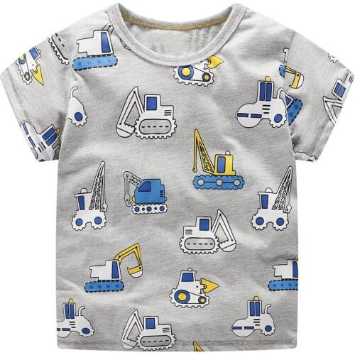 Jumping Meters Boys Top Excavator Printed Printed Shirt Baby Tees Summer Clothes 18 Kids Tshirts For Boys Clothing Children