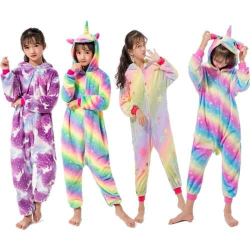 Kigurumi Flannel Blanket Children Unicorn Onesie For Kids Pyjamas Pajamas Overalls 4-12Yrs