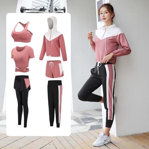 Womens quick-drying clothing set, 5/6pcs, fitness, gym, yoga, bra + t-shirt + leggings 2020 workout run training Yoga clothes