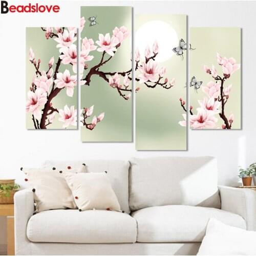 Beautiful Peach blossom Flower Sun Modular 5d diy Diamond Painting full drill Diamond embroidery sale diamond mosaic 4pcs set