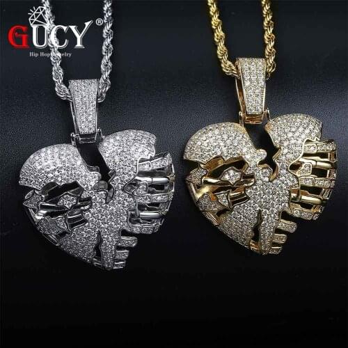 GUCY New Heart Pendant With 4mm Tennis Chain Necklace Gold Silver Color Cubic Zircon Mens Women Hip Hop Jewelry