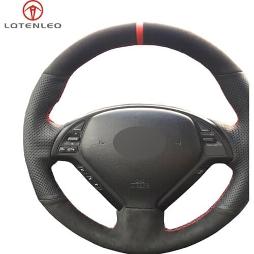LQTENLEO Black Suede DIY Car Steering Wheel Cover For Infiniti G G25 G35 G37 EX EX35 EX30 EX37 Q Q40 Q60 QX50 2014-2018
