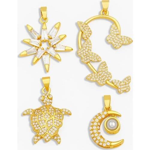 OCESRIO Cubic Zirconia Small Star Pendants for Jewelry Women Brass CZ Gold Butterfly Necklace Pendant for Jewelry Making pdta273