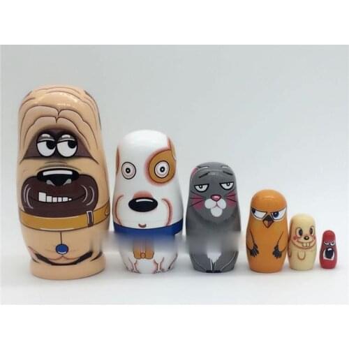 2021 Six-layer Puppy Animal Matryoshka Doll Puzzle Wooden Toy Craft Gift Feature Valentines Day Gift 15X7cm