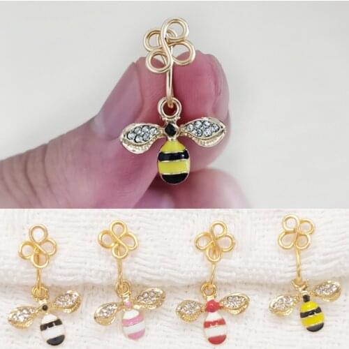 1Pcs Copper Wire Flower Rhinestone Bee Fake Piercing Nose Ring Punk Gold Color Clip Nose Ring Ear Clip Cuff Body Jewelry