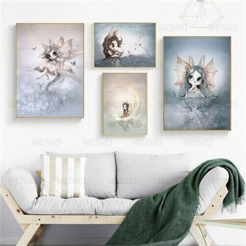Sweet Home Decor Nordic Canvas Painting Wall Art Poster Rabbit Girls Boys Picture Cartoon Watercolor Decor Print For Kid Bedroom