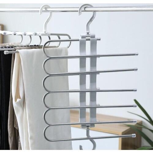 Stainless Steel Multifunctional Rack Clothes Folding Magical Household Wardrobe Retractable Cloth Storage Rack Multilayer Hanger