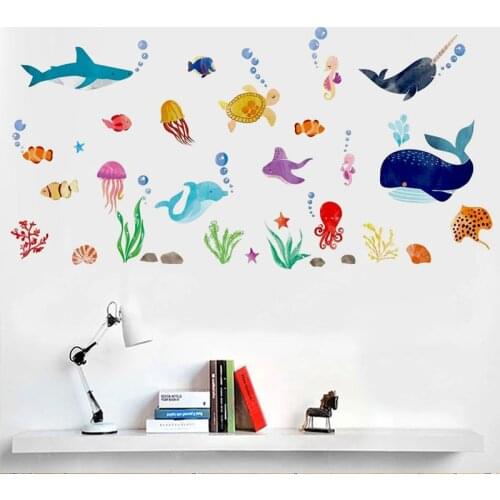 Zollor Cartoons Hand Painted Underwater World Wall Sticker Childrens Room Kindergarten DIY Creativity Decoration Sticker