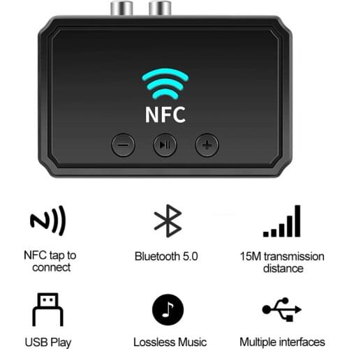 NFC 5.0 Bluetooth compatible Receiver AUX 3.5mm RCA Jack USB Smart Playback Stereo Audio Wireless Adapter For Car Kit Speaker