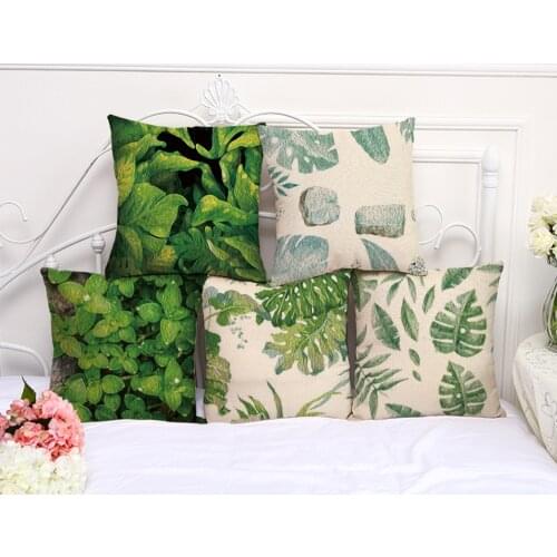 New Green Plant Cushion Cover Cotton Linen Decorative Pillowcase Chair Seat Square 45x45cm Pillow Cover Home Living Textile