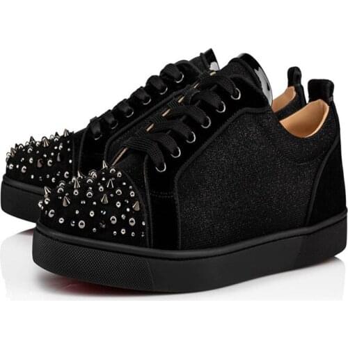 SHOOEGLE Newest Men Autumn Lace-Up Spikes Black Sequined Cloth Casual Shoes Comfortable Wild Youth Shoes Outdoor Footwear Shoes
