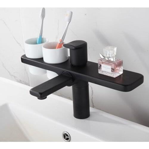 Latest style Black / Chrome Solid brass bathroom sink faucet slap-up Basin mixer faucet with Double Toothbrush cup holder