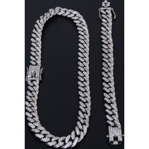 12mm Iced Out Cuban Necklace Chain Hip hop Jewelry Choker Gold Silver Color Rhinestone CZ Clasp for Mens Rapper Necklaces Link