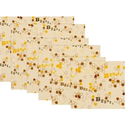 Beeswax Wraps Set of 6, Reusable Food Bee Wax Wraps, Sustainable Plastic Food Storage Wrappers, Organic Materials