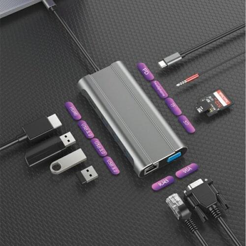 Thunderbolt 3 Dock USB HUB Type C to HDMI 4K VGA Adapter RJ45 SD/TF for Notebook Moblie Phone USB-C 3.0 Converter Thunderbolt