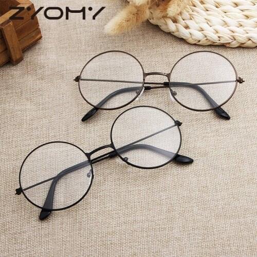 Q New Classic Vintage Glasses Frame Round Lens Flat Myopia Optical Mirror Simple Metal Women/Men Glasses Frame