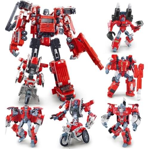 WJ Transformation 5 Toys Deformation Robot Car Metal Part Crane Fire Truck Ambulance Motorcycle Excavator Model