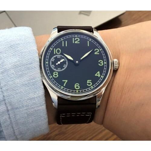 Sapphire crystal or Mineral glass 44mm black dial Asian 6497 Mechanical movement mens watch luminous Mechanical watches GR11-21