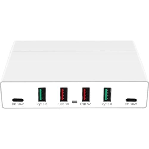 6 Ports PD Fast Charging USB Charger 72W QC3.0 Quick Charge 3.0 4x USB Dual Type-C PD Fast Charger Station Hub