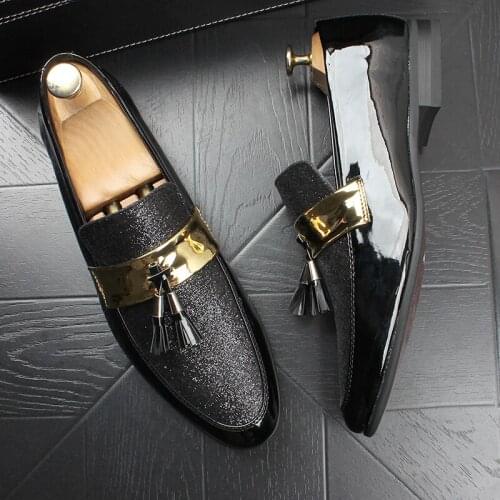 Tassel Men Wedding Dress Shoes Leather Round Head Slip On Formal Italian Business Shoe Black Summer Oxford Lofers 187