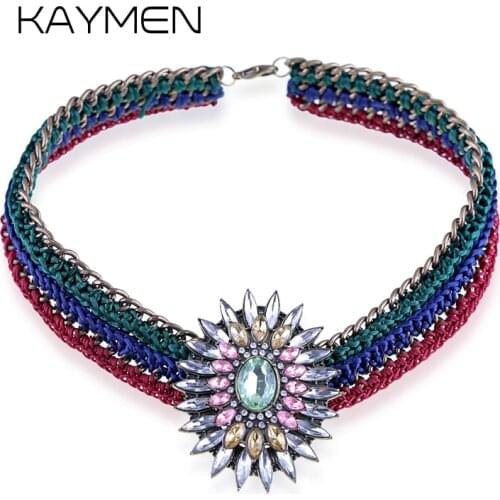 Kaymen Handmade Knitting Chains Vintage Statement Necklace for Women, Antique Bronze Short Collar Choker Necklace Pendant 1653