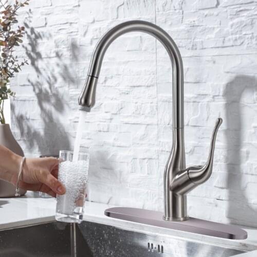 Pull Down Kitchen Sink Faucets Commercial High Arc Single Handle Pull Out Sprayer with Stainless Steel Brushed Nickel