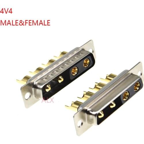 1PCS 4V4 30A Gold plated MALE FEMALE high current CONNECTOR D-SUB adapter solder type 4pin plug socket Welding high power DB