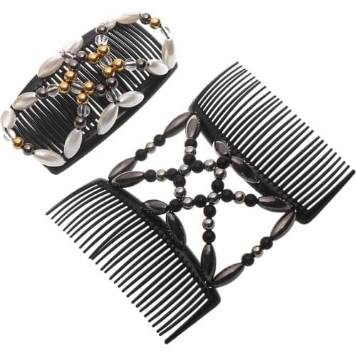 1PC Magic Hairclip Hair Comb Elastic Stretch Hairpin Headwear Double Headband Handmade Beaded Hair Styling Tool Accessories