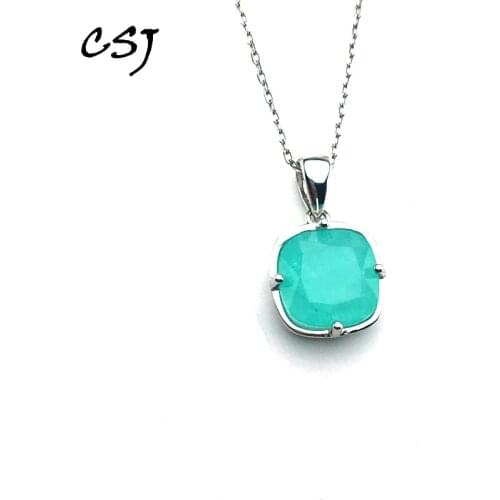 CSJ Elegant Paraiba Tourmaline Pendants Solid 925 Sterling Silver Gemstone for Women Fine Necklace Jewelry Party Wedding Gift