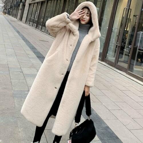Female Thicken Warm Faux Fur Jacket Ladies Long Coats Winter Hooded Mink Women Large Sizes Loose Overcoat Outerwear