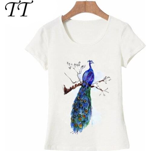 Summer Women t-shirt Vintage Peacock and Dragonfly Design T-Shirt Lovely Print Casual Tops Female Novelty Tees