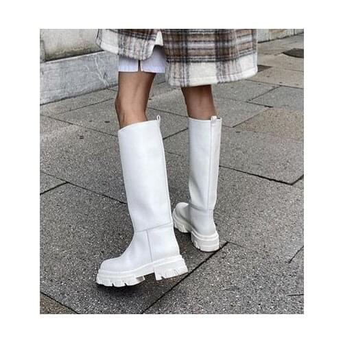Luxury Brand New INS Hot Chunky Heels White Boots Fashion Platform Solid Round Toe Women Boots Cool Thick Bottom Casual Boots