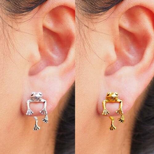 Vintage Cute Frog Stud Earrings for Women Girls Gothic Punk Animal Stud Earrings Retro Female Korean Jewelry Brincos Wholesale