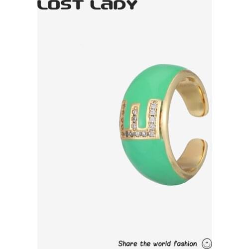 Last Lady New Open Gold Ring Metal Alloy Ring Letter Zircon Inlaid Ring Adjustable Girl Gift Attending Party Jewelry Accessories