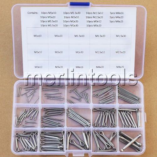 15 Kinds of 304 Stainless Steel Split-Cotter Pins Assortment Kit 1 -4mm