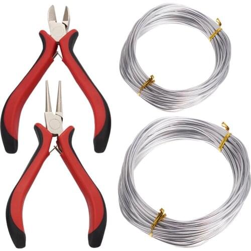 2rolls/set 1.5mm/2mm Aluminum Wire and Jewelry Pliers Silver Color For Jewelry Making DIY Accessories Finding 10m/roll