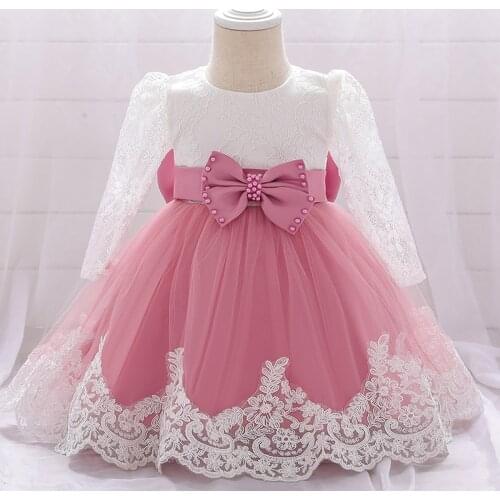 2020 Autumn Girls Clothes Children Long Sleeve Lace Tutu Dress Bow Infant Girl Dress Birthday Wedding Party New Year Vestidos 2Y