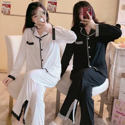 2021 Spring Long Sleeve Fashion Korean Pajama Sets For Women Sweet Sleepwear Suit Pyjama Suit Homewear Pijama Mujer Home Clothes