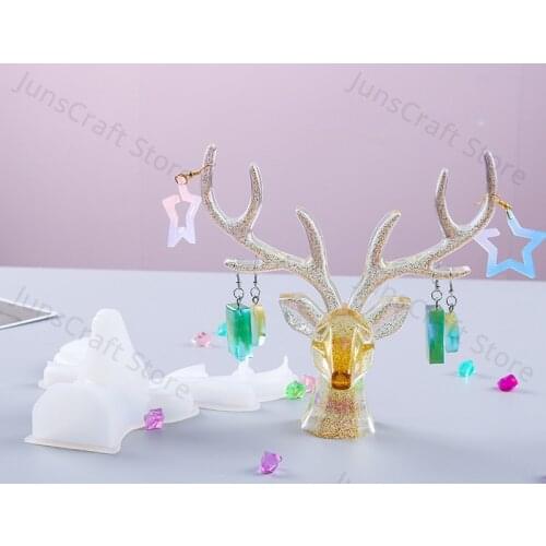 3D Deer Shape Trinket Rack Resin Molds Silicone Tray Mold for Casting DIY Epoxy Jewelry Making Tools