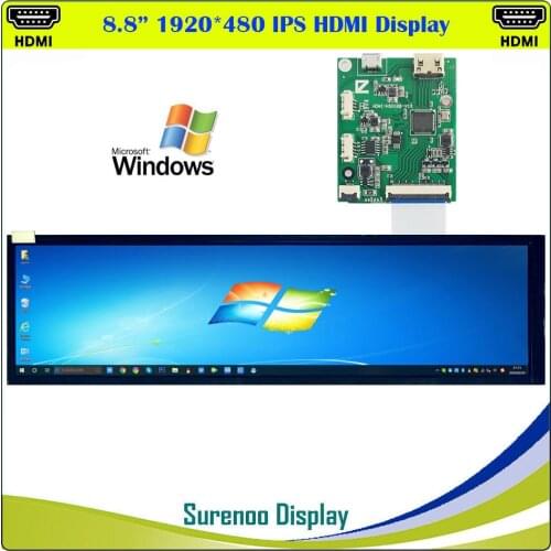 8.8" 1920*480 4:1 HDMI IPS LCD Module Monitor Display Screen Panel LCM Hannstar HSD088IPW1-A Mini HDMI to MIPI for Windows
