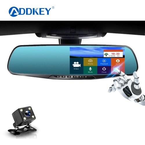 ADDKEY Car Dvr Camera 4.3" Touch Screen FHD 1080P Rearview Mirror Digital Video Recorder Dual Lens Auto Registrator Camcorder