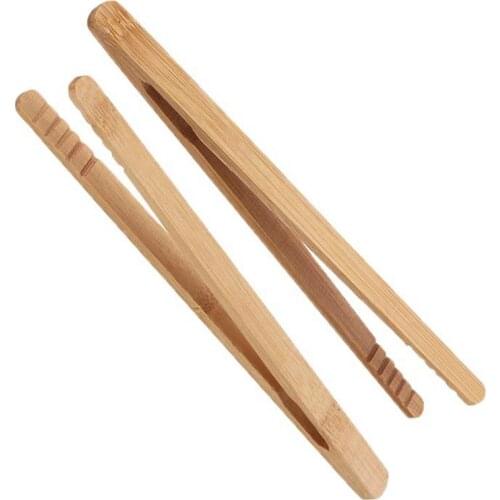 2PCS Bamboo Food Tongs Creative Non-slip Salad Tongs Dessert Tongs Anti Heat Bread Clip Bread Cake Clip Home Kitchen Utensil