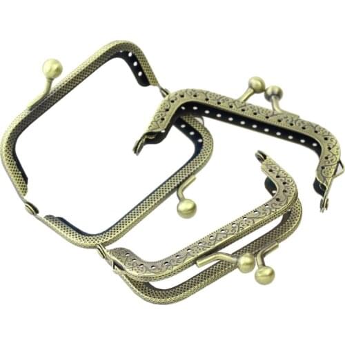Bronze Tone Wholesale Coins Purse Bag Rectangle Frame Metal Frame Kiss Clasps 8x5cm Fermoirs Handbag Handle, 50Pcs/lot