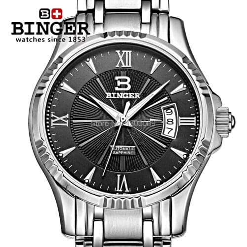 BINGER Men Mechanical Business Watch Mens Stainless Steel Watches Automatic Self-Wind Top Luxury Brand Fashion watches Sapphire