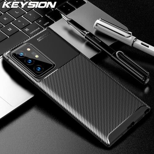 KEYSION Phone Case for Samsung Galaxy Note 20 Ultra Carbon Fiber Texture Silicone Shockproof back Cover For Samsung Note 20