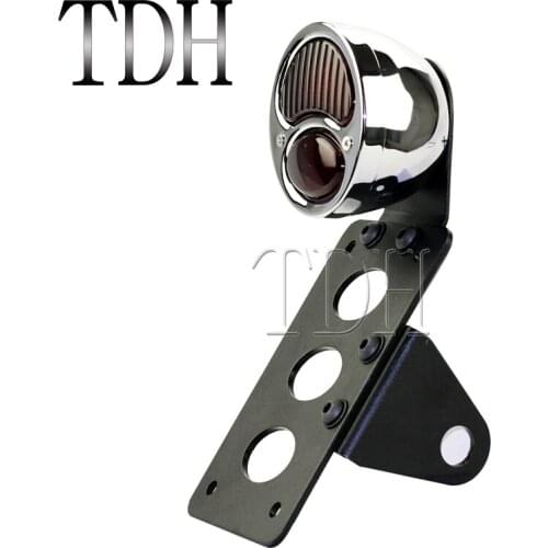 Black/Chrome Motorcycle LED License Plate Bracket Taillights Side Mount Vertical Mount Stop Brake Lamp For Harley Cafe Racer
